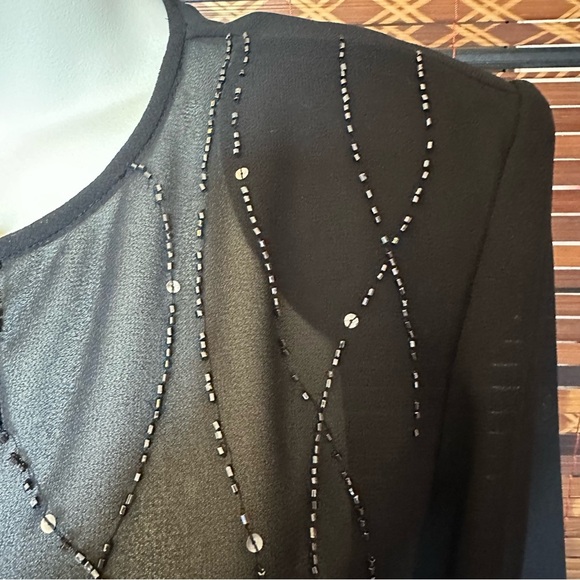 Adrianna Papell Evening Essentials Vintage Black Sheer Beaded Sequin Jacket Top - Picture 3 of 10